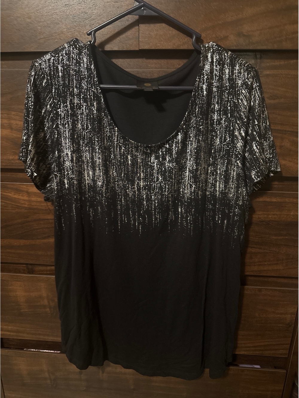 JM Collection Women's Black and Silver Short Sleeve Top Size Large